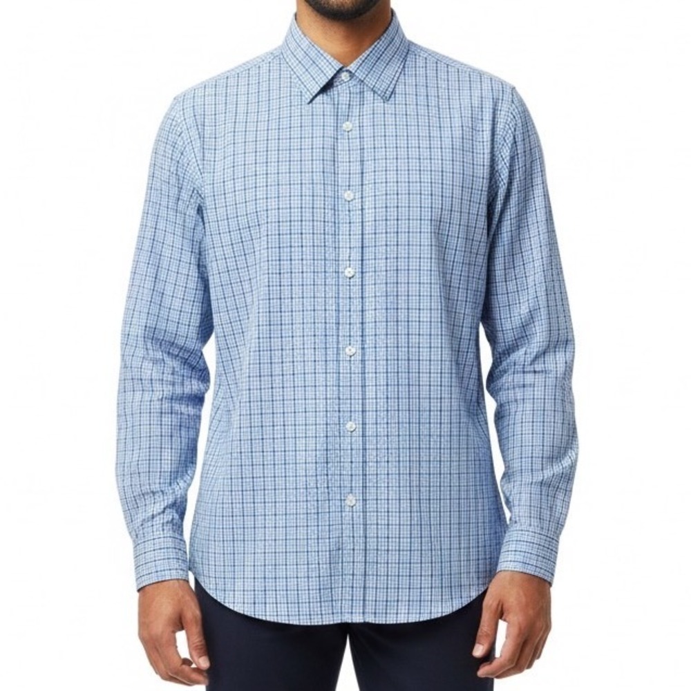 Duchamp London Blue Plaid‎ Long Sleeve Men's Shirt Size XL 43 17